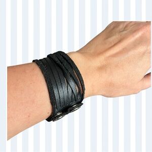 Black Leather Wrap Cuff Bracelet
